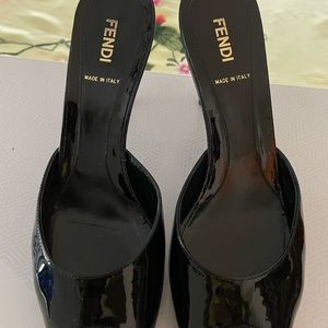 🌼Fendi Black Patent Leather Open Toe
Sandals Pump 4" Heels Womens!